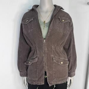Vintage 90s Cord Corduroy Brown Chore Barn Coat Jacket Pockets Size Medium